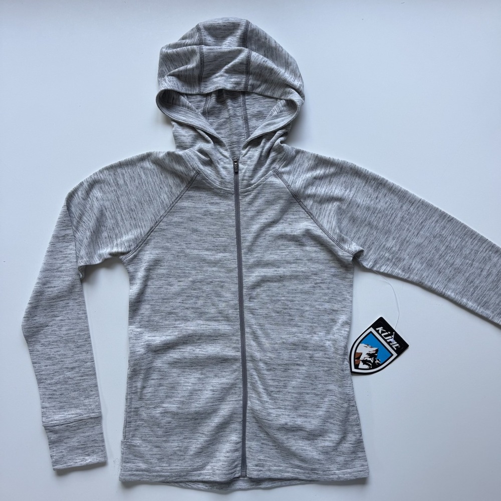 KUHL‎ Vara Hoody Full Zip Girls Medium 10 Ash Gray Thumb Loops Quick Drying Soft